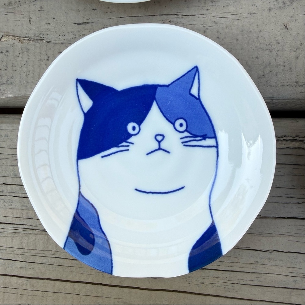 Set of 4 Shichita Mino Yaki cat small plates - Picture 4 of 9